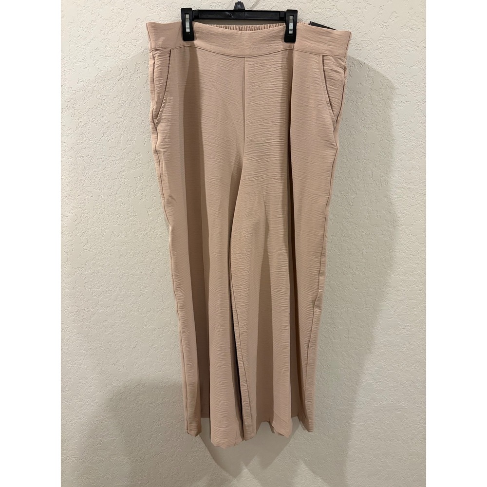 Adrianna Papell Tan Beige High Rise Wide Leg Textured Crinkle Pants XL NWT
